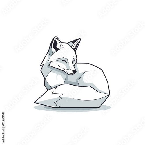 Geometric White Fox Illustration - Origami Style