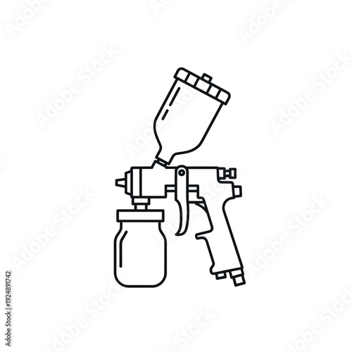 Professional paint spray gun vector icon, automotive airbrush tool for car painting, industrial coating sprayer equipment line art illustration