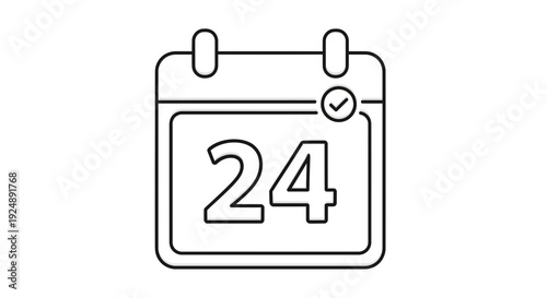 Calendar Icon with Check Mark, Number 24, Deadline Reminder, Planning Concept