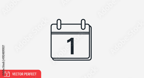 Calendar Icon with Number 1, Simple Line Art, First Day of Month or Event Reminder