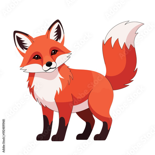Cute Cartoon Fox Illustration - Adorable Red Fox Standing, Isolated