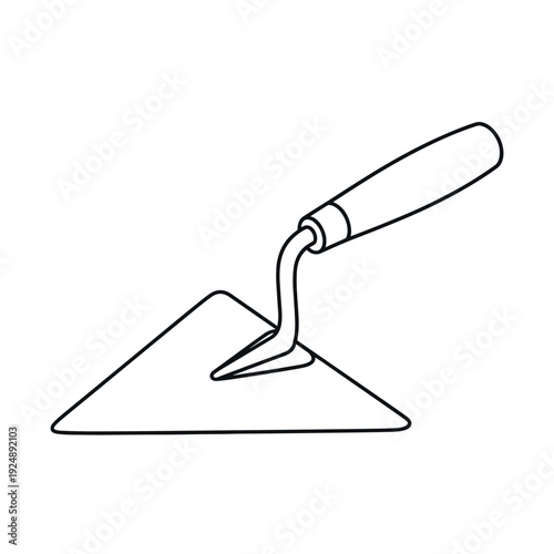 Masonry trowel line art vector, construction hand tool icon, bricklayer equipment for building and renovation, minimalist outline illustration