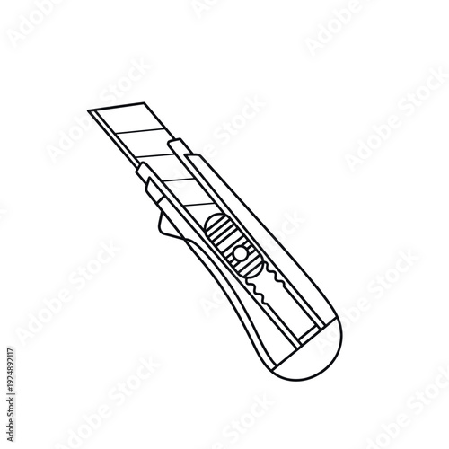 Stationery utility knife vector illustration, retractable box cutter line art icon, sharp paper cutter tool for office and craft projects