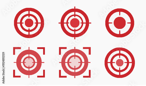 Modern Red Bullseye Target and Crosshair Icons Vector Illustration