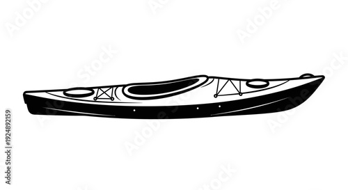 Black and White Kayak Outline Illustration - Vector Art