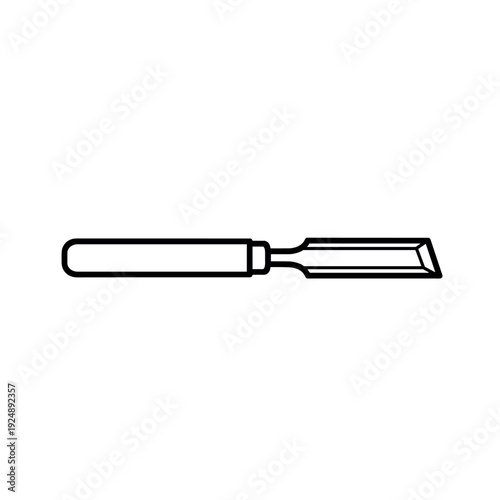 Minimalist wood chisel icon, professional carpentry hand tool vector illustration, black and white woodworking equipment line art isolated on white
