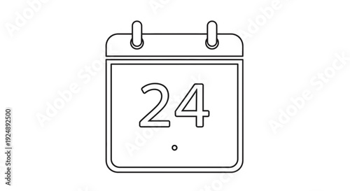 Calendar Page Number 24 Icon, Simple Line Art, Black and White, Graphic Resource
