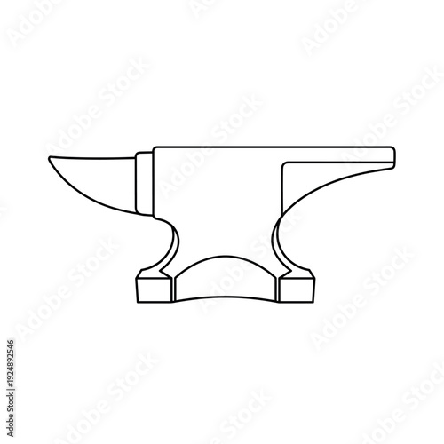 Minimalist blacksmith anvil vector icon, professional metalworking tool line art, heavy iron anvil symbol for forge and industrial design
