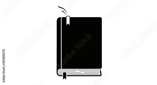 Black Book Icon with Bookmark, Vector Illustration
