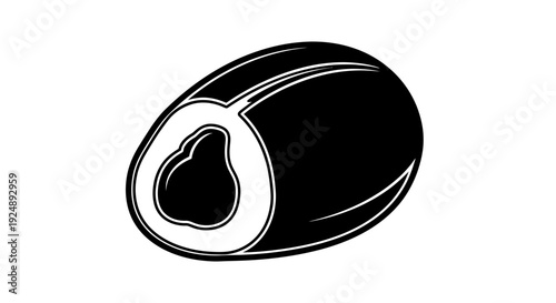 Stylized Black and White Papaya Slice Icon, Tropical Fruit, Healthy Food, Vector Art