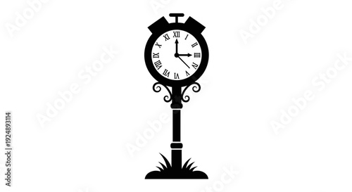 Vintage Street Clock Silhouette on White Background