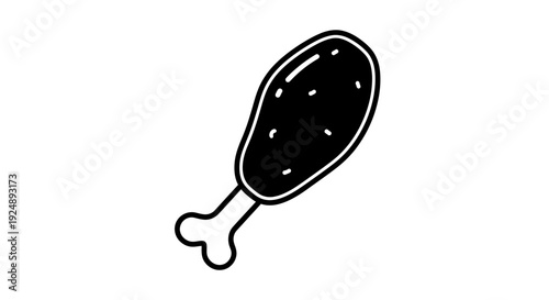 Simple Black and White Icon of a Fried Chicken Leg Drumstick