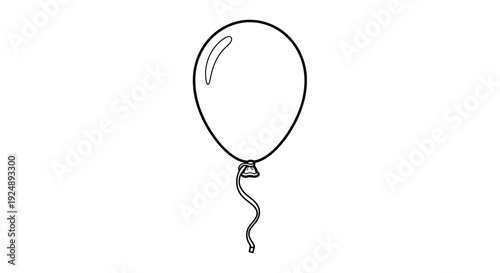 Simple Black and White Outline of a Balloon with a Wavy Ribbon