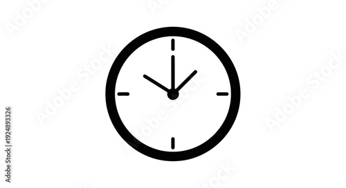 Simple Black Clock Icon on White Background, Minimalist Time Symbol