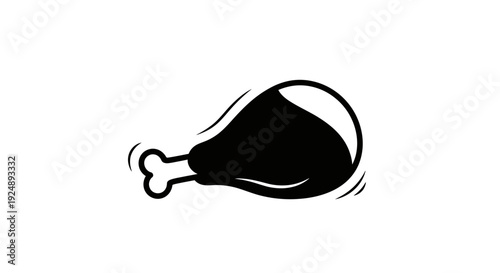 Simple Black Icon of a Fried Chicken Leg on White Background