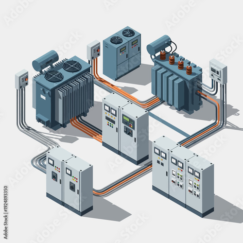 Industrial electrical equipment and control panel systems.