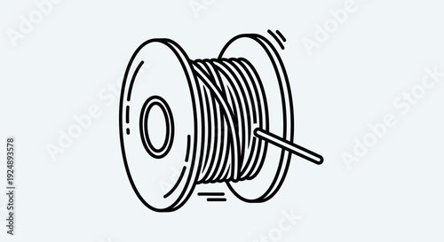 Wire Spool Icon: Simple Line Art Illustration of a Coil of Wire on a Bobbin