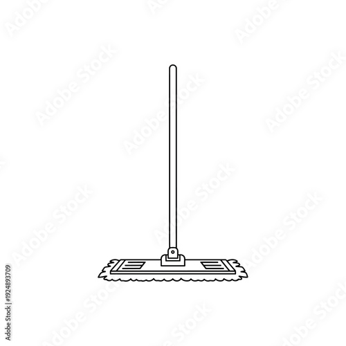 Minimalist floor mop icon, flat microfiber cleaning tool vector, professional housekeeping equipment line art, sanitary floor care mop illustration