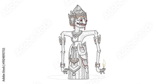 Traditional Indonesian Wayang Kulit Puppet Holding a Candle