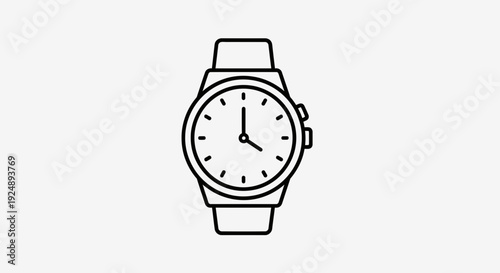 Simple Line Art Icon of a Classic Wristwatch, Minimalist Design