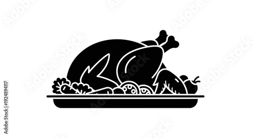 Roasted Chicken Silhouette on Tray with Vegetables