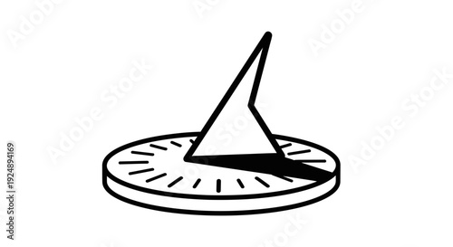 Simple Line Art Illustration of a Sundial with Shadow, Garden Timekeeping Device