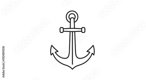 Simple Anchor Icon Outline Drawing, Nautical Symbol, Marine Vector Art