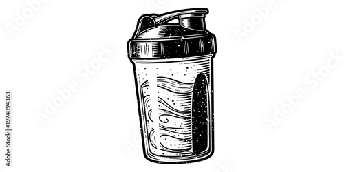 Detailed hand drawn protein shaker bottle with textured design