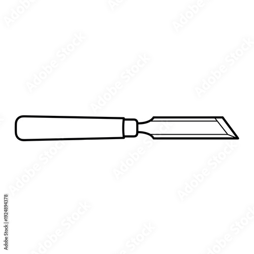 Minimalist wood chisel vector icon, professional carpentry hand tool illustration, black and white line art woodworking equipment for diy projects