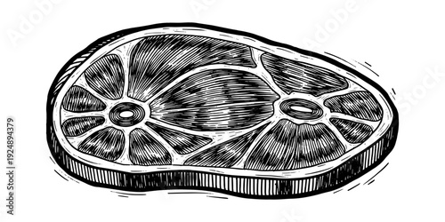 Hand drawn steak engraving: intricate black and white meat art