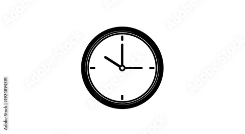 Simple Black and White Clock Face Icon, Time Concept, Minimalist Design