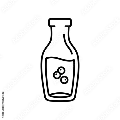 Empty glass bottle with three cork stoppers minimalist line art illustration isolated