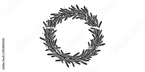 Hand-drawn ink laurel wreath design with grunge texture