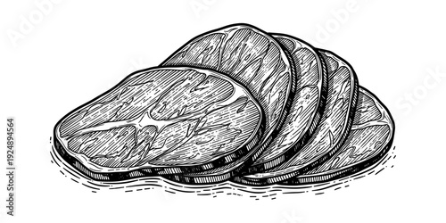 Hand drawn sliced meat engraving with detailed texture