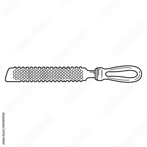 Vintage wood rasp tool vector illustration, hand drawn metal file with handle, antique carpentry equipment icon for woodworking and craft