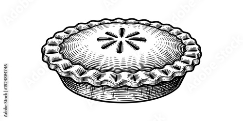 Classic hand drawn pie with fluted edges and floral cutout top