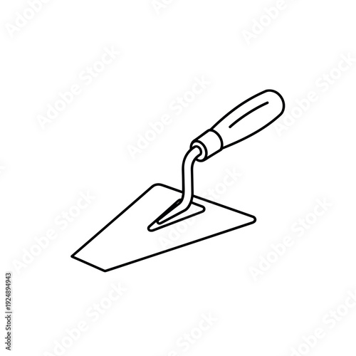 Minimalist masonry trowel vector icon, black line art hand tool for construction and bricklaying, simple bricklayer trowel illustration