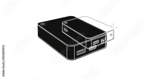 Portable power bank charging a smaller device, technology concept