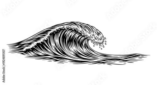 Monochromatic Wave Illustration: Majestic Ocean Swell Breaking with Spray