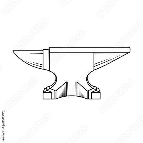 Vintage blacksmith anvil vector illustration, heavy iron metalwork tool icon, traditional forge equipment for metal smithing and craftsmanship