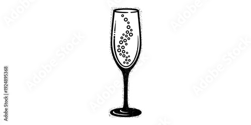 Elegant black and white champagne glass with bubbles in minimalist style