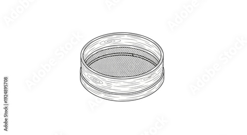 Hand-drawn sketch of a sieve or strainer, a circular kitchen utensil for separating solids from liquids or fine particles from coarse ones.