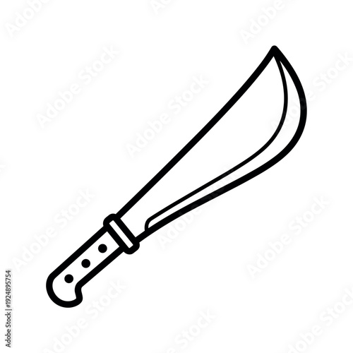 Machete line icon vector, sharp jungle knife illustration, outdoor survival tool symbol, black and white agricultural blade graphic
