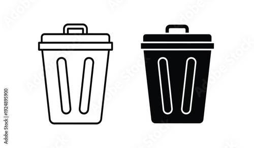 Two trash cans in black and white line art style