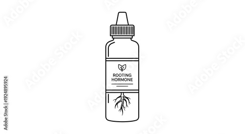 Rooting Hormone Bottle Icon with Plant Roots and Leaf Symbol