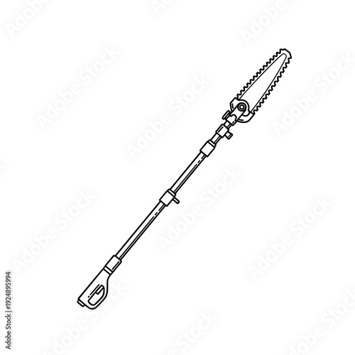 Pole saw vector icon, telescopic power pruner for garden maintenance, long reach electric chainsaw line art, landscaping equipment illustration