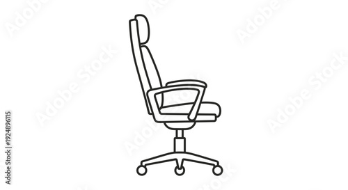 Modern Ergonomic Office Chair with Headrest and Wheels - Line Art Illustration