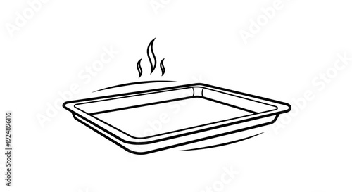 Hot Baking Sheet Pan with Steam Rising - Line Art Illustration