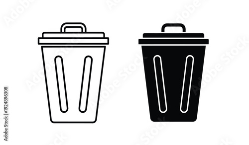 Two trash cans in black and white line art