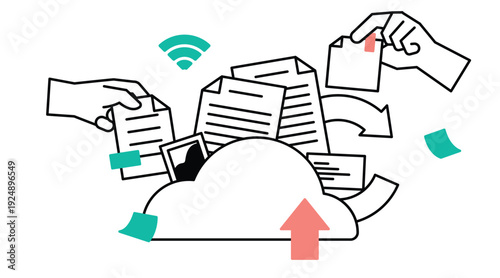 Wireless File Sharing and Paperless Office Illustration
